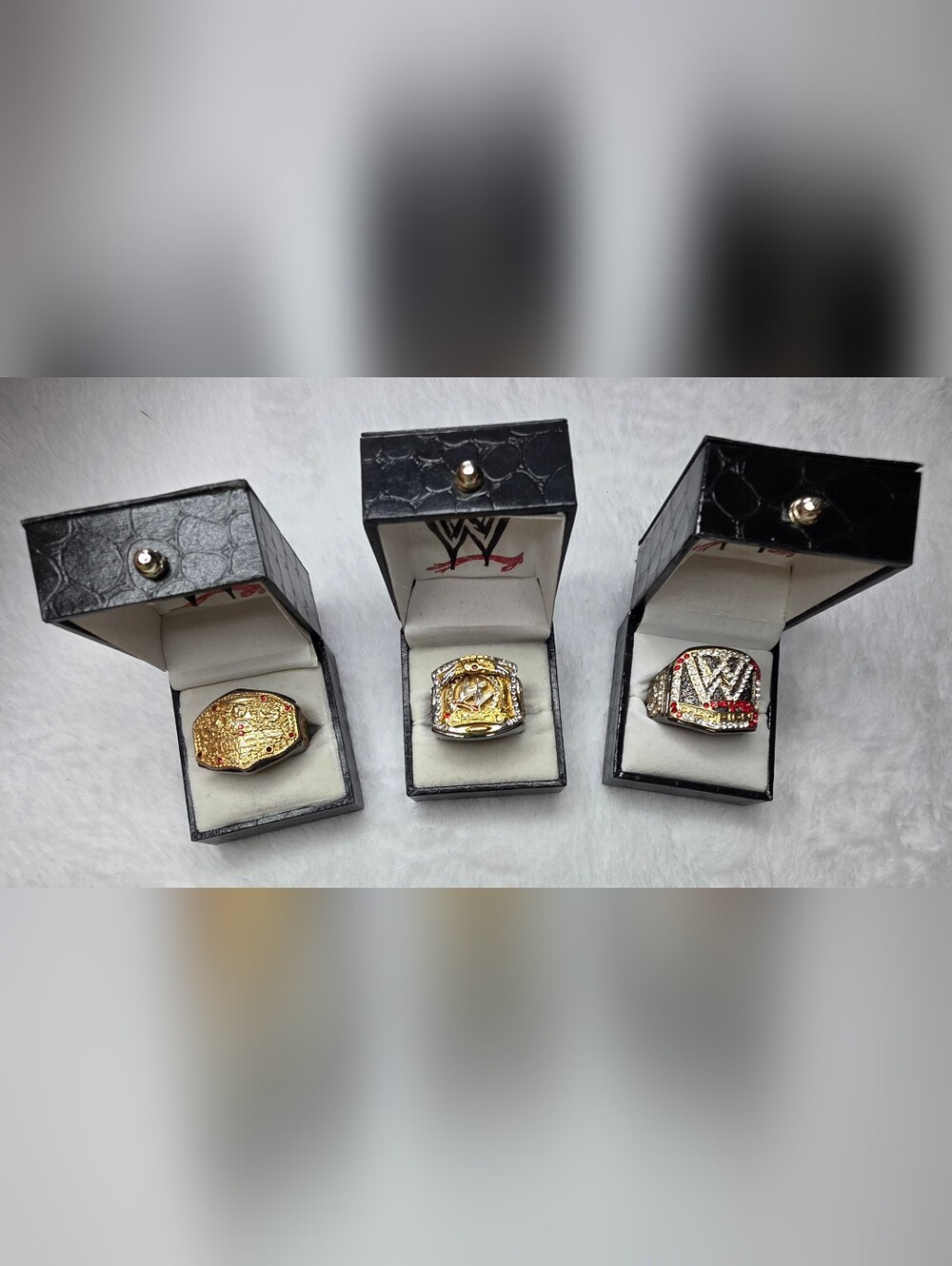 WWE Championship Replica Ring Set 3 Rings with Display Cases